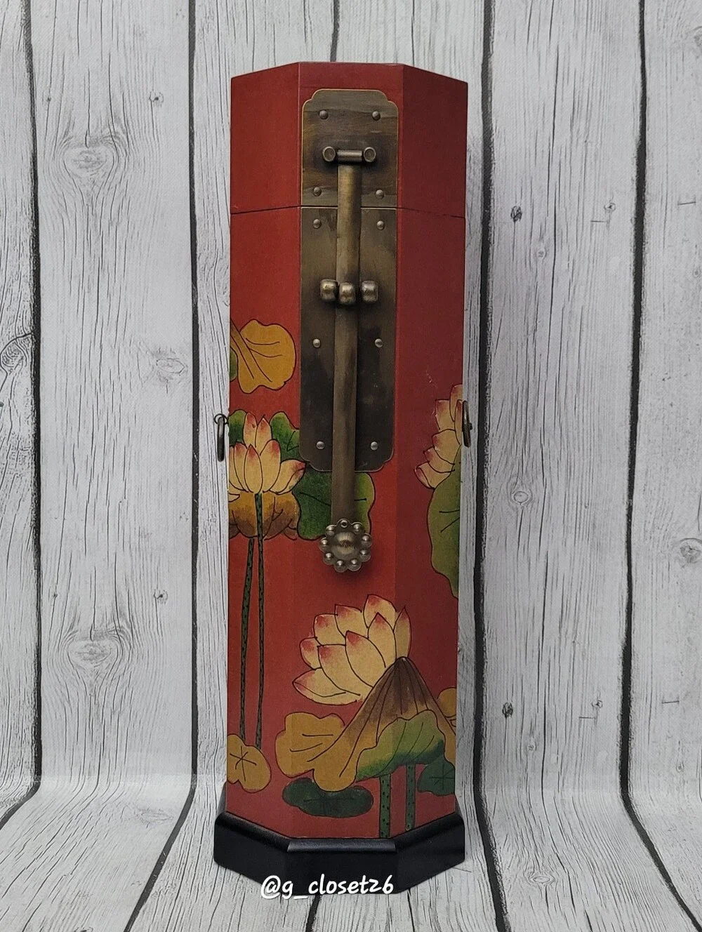 Vintage octagonal Asian Tower Box with Antique Brass Accent
